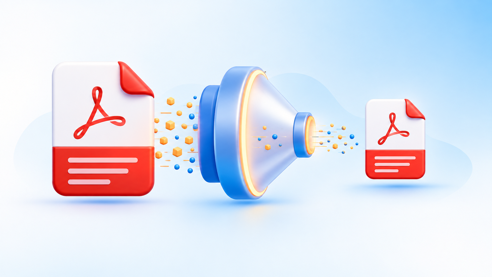 A large PDF document being squeezed into a smaller file while the text stays sharp