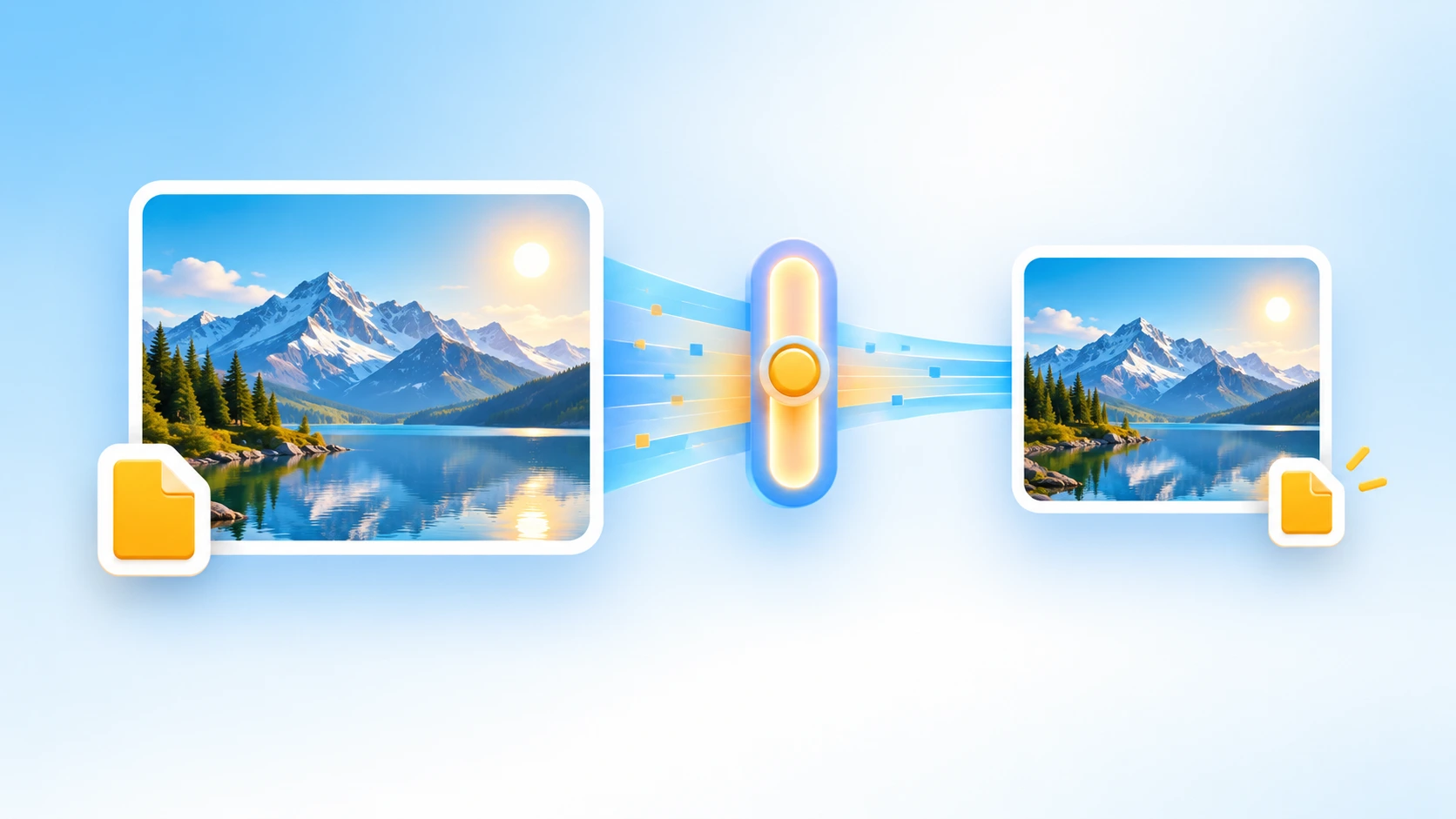 A large photo file shrinking into a smaller file while the picture stays sharp