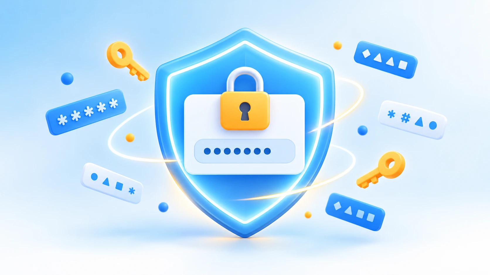 A shield protecting a password field with masked characters